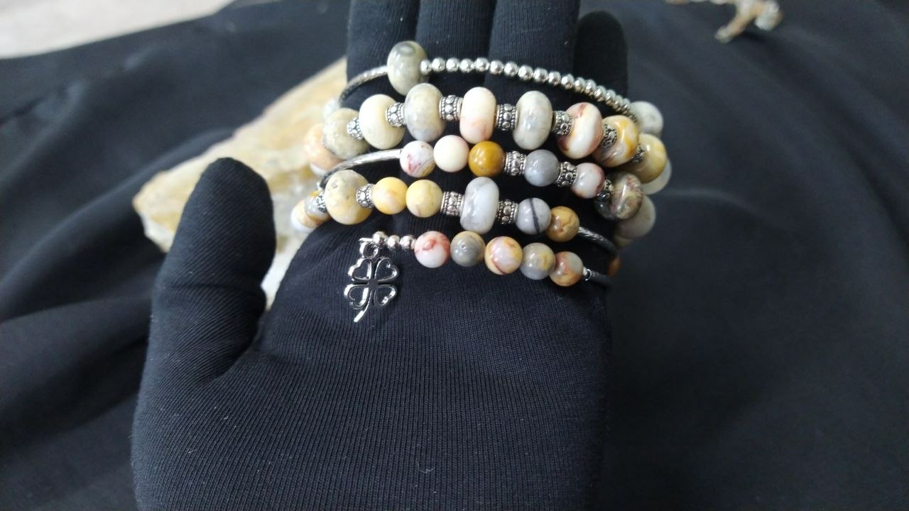 Многорядный браслет из натурального агата-крейзи