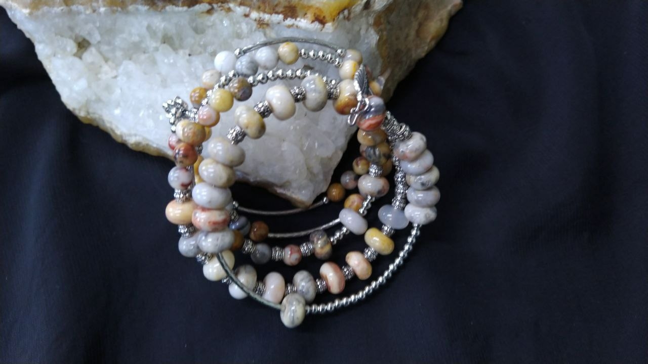 Многорядный браслет из натурального агата-крейзи