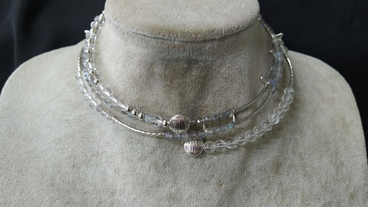 Чокер из натурального лабрадора и горного хрусталя