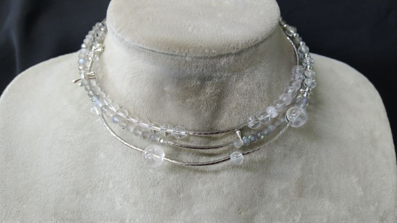 Чокер из натурального лабрадора и горного хрусталя