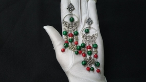 Этнические серьги из натуральных минералов - коралла и малахита