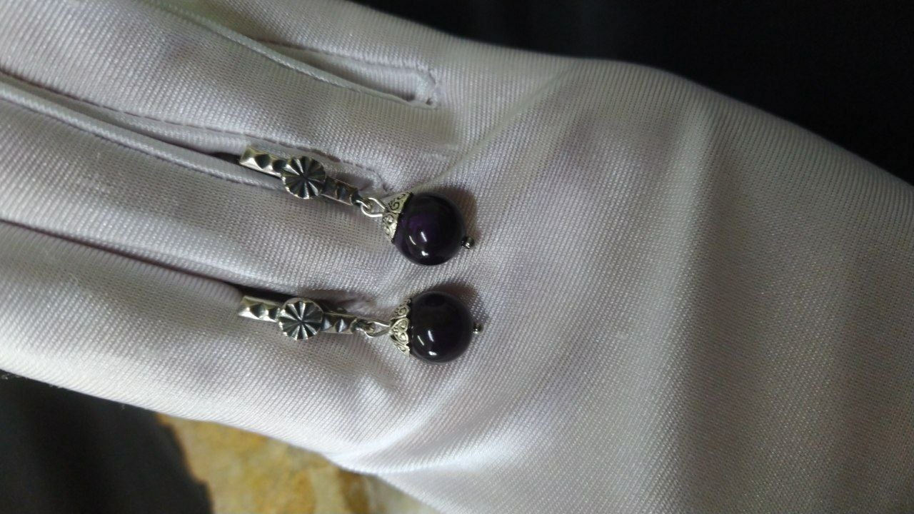 Серьги из натурального пурпурита на английском замке