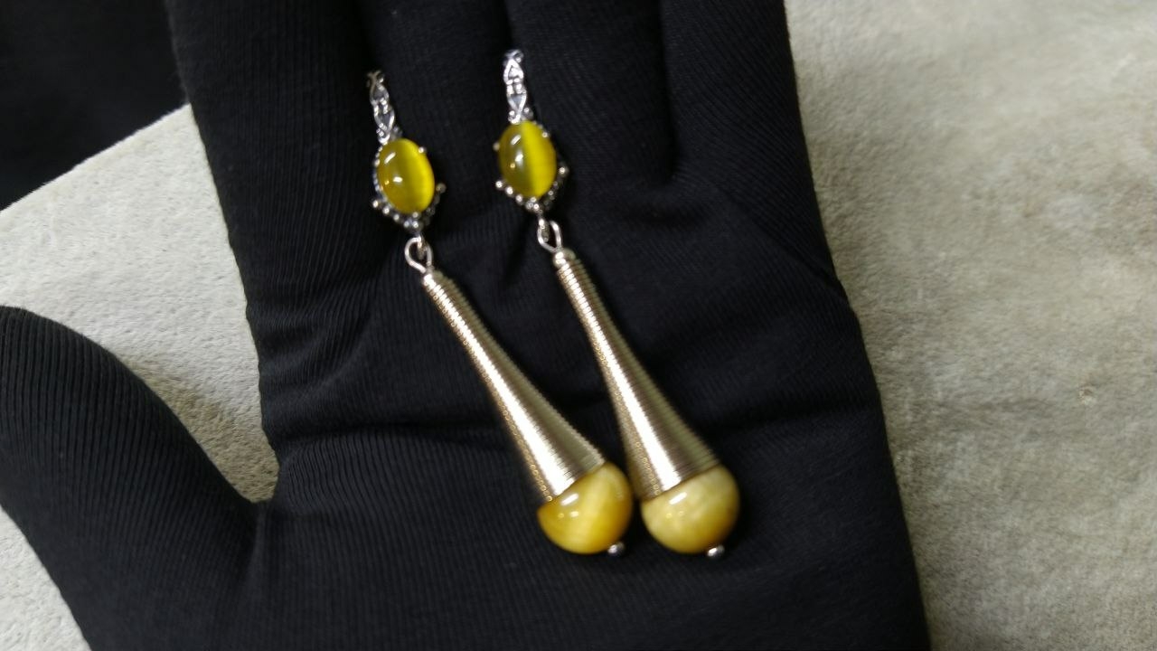 Серьги из натурального золотистого тигрового глаза